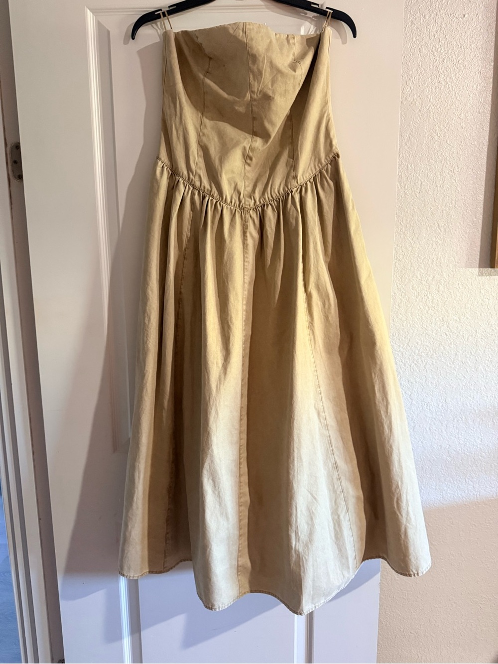 Zara Strapless A-Line Midi Dress in Light Beige
